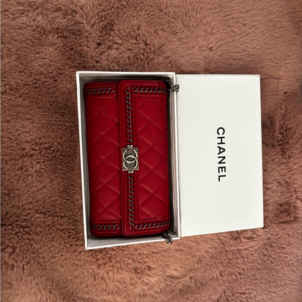 Chanel Red Quilted Chain Wallet
